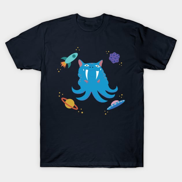 Whimsical Blue Tentacle Creature T-Shirt by AlisonDennis